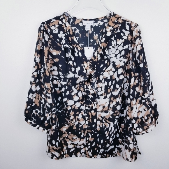 Liz Claiborne Black Cheetah Ruffle Blouse NWT, size Medium - Picture 1 of 8